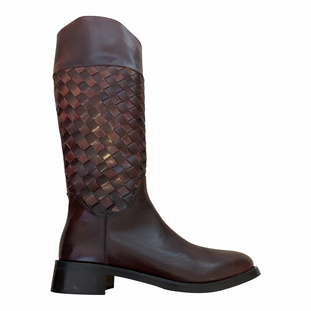 Sesto Meucci Made in Italy Brown Woven Leather Knee-High Boots size 8.5N - Picture 6 of 6